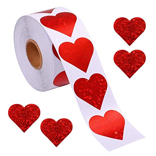 Geofray Valentinstag Glitter Aufkleber, Rote Aufkleber Rolle, Etiketten für Jubiläen Hochzeit (500 StüCk/Rolle) von Geofray