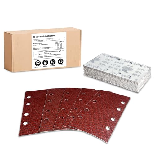 30 Stück Schleifblatt Set, 93 x 185 mm Schleifpapier Klett Körnung 80, 8 Löcher, Zubehör für Multischleifer, Schwingschleifer 30 Stück Schleifblatt Set, 93 x 185 mm Schleifpapier Klett Körnung 80, 8 Löcher, Zubehör für Multischleifer, Schwingschleifer von Geogieew