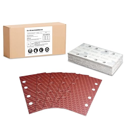 40 Stück Schleifblatt Set, 93 x 185 mm Schleifpapier Klett Körnung 400, 8 Löcher, Zubehör für Multischleifer, Schwingschleifer 40 Stück Schleifblatt Set, 93 x 185 mm Schleifpapier Klett Körnung 400, 8 Löcher, Zubehör für Multischleifer, Schwingschleifer von Geogieew