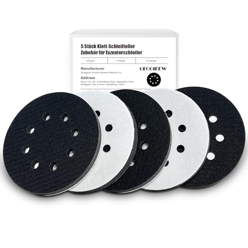 5 Stück Klett-Schleifteller 125mm, Zubehör für Exzenterschleifer, Schwamm Schleifen Soft Pad, Interface Kissen Pad, Spezielle Ersatzpads für Schleifmaschinen (8 Löcher) von Geogieew