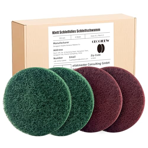 GEOGIEEW 4 Stück Klett Schleifvlies, 2 Schleifschwamm 150mm, Polierschwamm für Exzenterschleifer GEOGIEEW 4 Stück Klett Schleifvlies, 2 Schleifschwamm 150mm, Polierschwamm für Exzenterschleifer von Geogieew