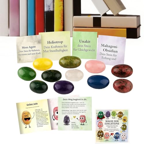 Geonoy Positive Steine | 12 Stück Natursteine für Kinder, polierte Gedenkdekoration mit Karte für , Geburtstag, Party, Tischdekoration, Schule, Abschluss, Klassenzimmer von Geonoy