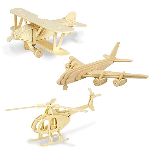 Georgie Porgy Hölzerne 3D Puzzle Sammlung Puzzle Modell Kit Baukasten Holzhandwerk Kinder Holzbausatz Pädagogisches Spielzeug DIY Geschenk Packung 3 (Albatros Zivile Flugzeuge Hubschrauber) von Georgie Porgy