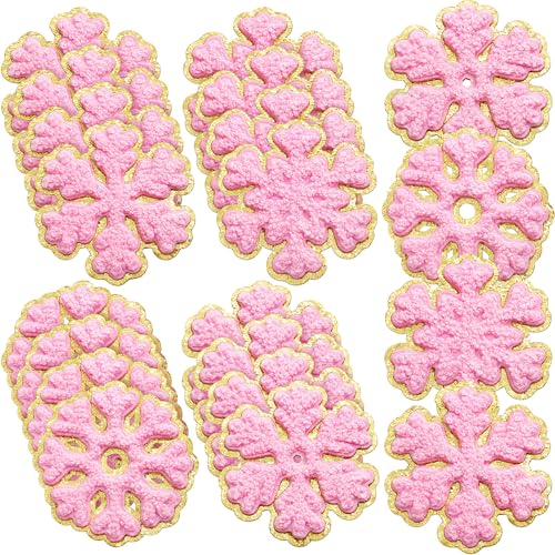 Geosar Schneeflocken-Aufnäher zum Aufbügeln, Chenille, bestickt, zum Aufnähen auf Kleidung, Hut, Hemd, Tasche, Jeans, DIY-Dekorationen, Rosa, 20 Stück von Geosar