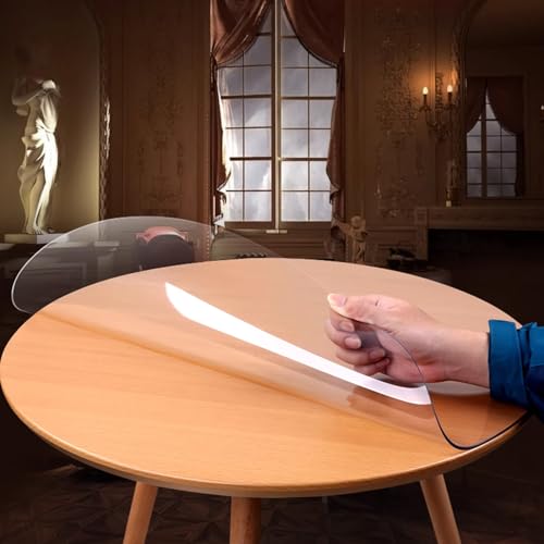 Geovne Runde Tischdecke Tischfolie,Transparente Tischdecke,Geruchlose Schutztischdecke,Wasserdichter Tabelle Beschützer,1,5mm Dicke Tischwäsche,für Küche und Esszimmer (Dia.60cm/24in) von Geovne