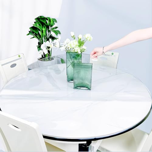 Geovne Tischdecke Tischfolie Schutzfolie Tischschutz Folie,PVC-Schutztischdecke,3mm Dicke Transparente Tischdecke,Runder Tabelle Beschützer,Tischwäsche,Abwaschbar/Geruchlos (Dia.120cm/47in) von Geovne