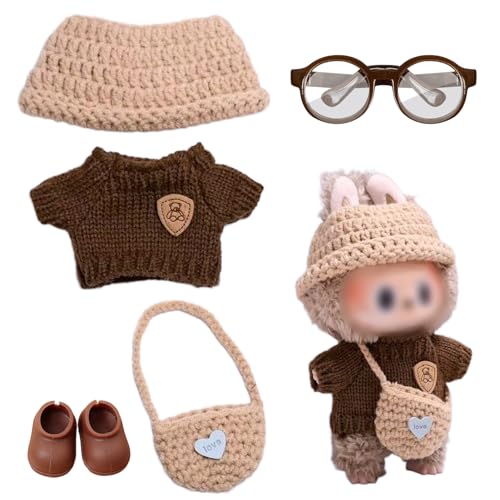 Geoyien Kleidung für Labubu, Klamotten für Labubu Puppe 17cm, 5 Stücke Schöne Puppenkleidung, Weiche und Komfortable, Realistische Details, Geeignete Größe von Geoyien
