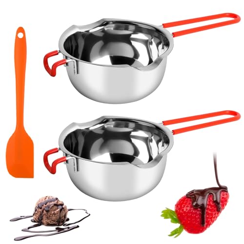 Geoyien Schmelztopf Schokolade, Wasserbad Schmelzschale, 2 Stück Wachsschmelztopf, Schmelztopf Kerzenwachs, mit 1 Silikonschaber, Anti Verbrühungsgriff, zum Backen, Schokolade, Butter (480ml) von Geoyien