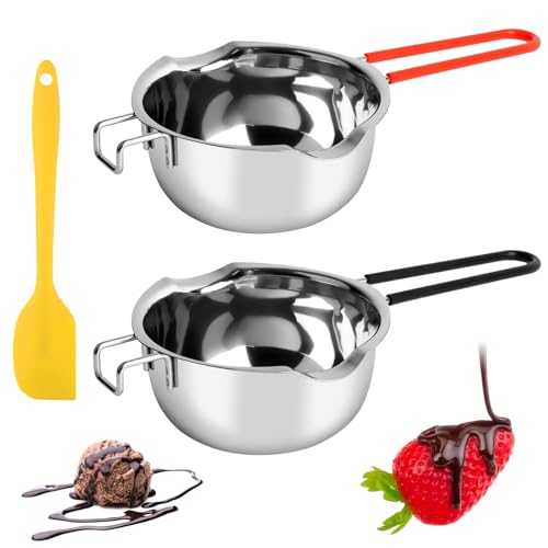 Geoyien Schmelztopf Schokolade, Wasserbad Schmelzschale, 2 Stück Wachsschmelztopf, Schmelztopf Kerzenwachs, mit 1 Silikonschaber, Anti Verbrühungsgriff, zum Backen, Schokolade, Butter (600ml) von Geoyien