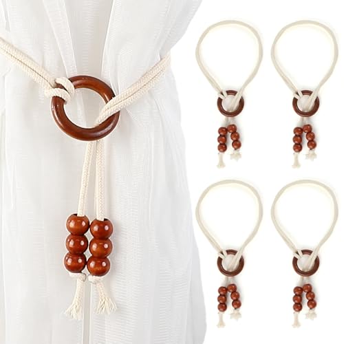 Geoyien Vorhang Raffhalter, Raffhalter für Vorhänge, 4 Pcs Gardinen Raffhalter Zurück Seil für Große und Schwere Vorhang, Beige (D) von Geoyien