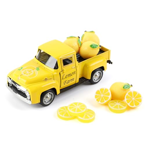Geoyien Zitronen Deko, Zitrone Truck Deko, Zitronen Dekorationen für Zuhause, Metall Truck Deko, Mit 10 Kleinen Künstlichen Zitrone (Abnehmbar), für Wohnzimmer, Tischdekoration, Lemon Party von Geoyien
