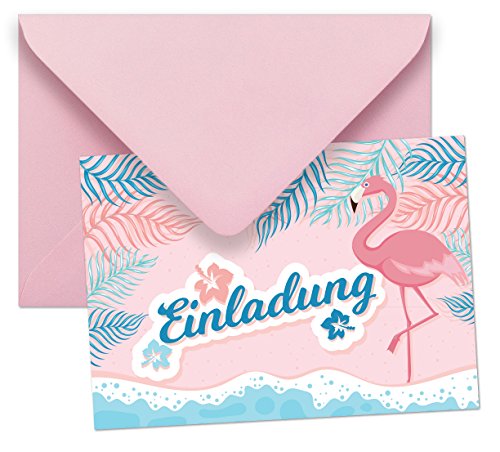10 Einladungen mit Umschlägen mit Motiv Flamingo ohne Text / Einladungskarten Kindergeburtstag ohne Innentext passt zu Geburtstag, Poolparty, Gartenparty, Cocktailparty von Gepard Solutions