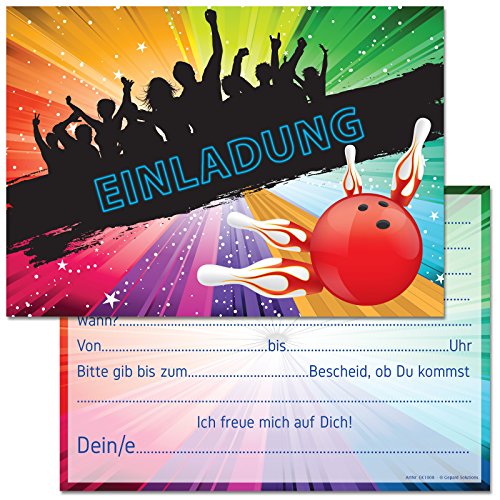 Gepard Solutions 12 Einladungskarten zum Geburtstag/Kindergeburtstag/Party mit Motiv Bowling/Kegeln (Mit Einladungstext) von Gepard Solutions