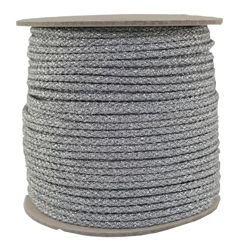 Schnur/Kordel/Flechtleine - Länge 100 Meter - Durchmesser ca.5 mm - 8fach aufwändig geflochten - Fb. Silber glitzernd/glänzend - Dekoseil von Gepotex