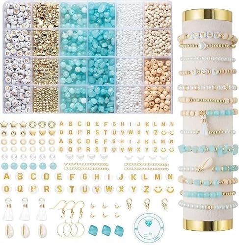 Natürliche Amazonit Perlen Edelstein Perlen Kit, Edelstein Perlen Perlen Set, DIY Armband Set, für DIY Armbänder Selber Machen Schmuck Halskette Ohrringe Kette für Kinder Erwachsene (B) von Gerbala