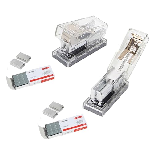 Desktop, Mini-Heftgerät, tragbar, mit 2000 Standardklammern, geeignet für Heimbüro, für Arbeit und Studium (2 transparent) von Gerderk
