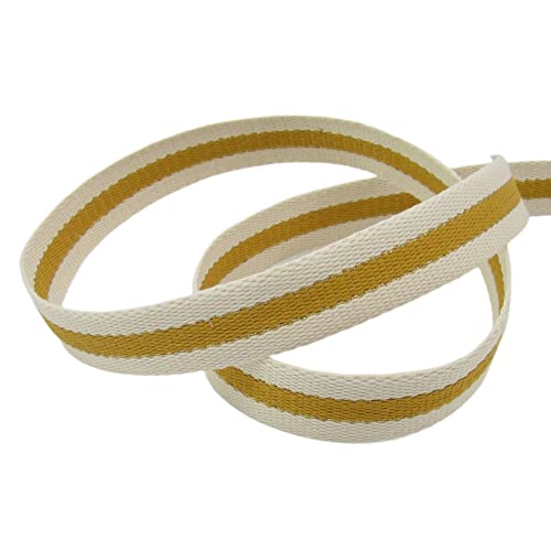 Gurtband 30mm breit, Baumwolle mit goldenen oder silbernen und einem farbigen Streifen 1 Meter (senf-gold) von Gerhardt