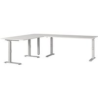 GERMANIA Agenda Office Schreibtisch lichtgrau L-Form, C-Fuß-Gestell silber 200,0 x 240,0 cm von Germania