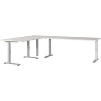 GERMANIA Agenda Office Schreibtisch lichtgrau L-Form, C-Fuß-Gestell silber 200,0 x 260,0 cm von Germania