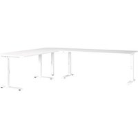 GERMANIA Mailand höhenverstellbarer Schreibtisch weiß L-Form, C-Fuß-Gestell weiß 260,0 x 220,0 cm von Germania