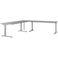 GERMANIA Profi 3.0 Schreibtisch lichtgrau L-Form, C-Fuß-Gestell silber 240,0 x 240,0 cm von Germania