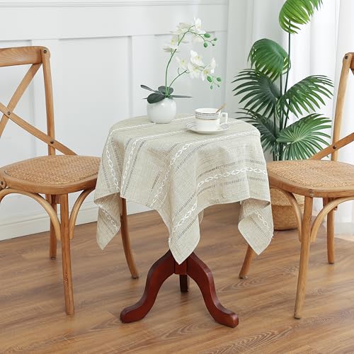 Gernaice Boho-Tischdecke, gestreift, klein, quadratisch, Premium-Leinen-Mischgewebe mit Cutwork-Stickerei, staubdicht, waschbar, Tischdecke für Kaffee, Nachttisch, Sofa, Beistelltische (braun) von Gernaice