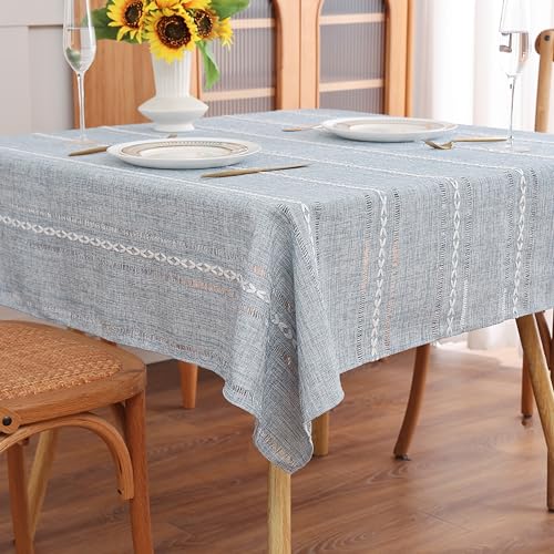 Gernaice Boho-Tischdecke, gestreift, quadratisch, Leinenstoff, Ausschnitt-Stickerei, staubdicht, Dekoration für Esszimmer, Küche, Zuhause, Party, quadratischer Tisch, Blau, 177,8 x 177,8 cm Gernaice Boho-Tischdecke, gestreift, quadratisch, Leinenstoff, Ausschnitt-Stickerei, staubdicht, Dekoration für Esszimmer, Küche, Zuhause, Party, quadratischer Tisch, Blau, 177,8 x 177,8 cm von Gernaice