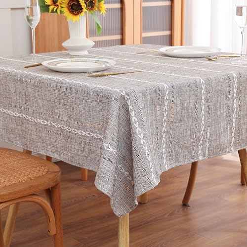 Gernaice Boho gestreifte quadratische Tischdecke, Leinenstoff, Ausschnitt-Stickerei, Tischdecke, staubdicht, Dekoration für Esszimmer, Küche, Zuhause, Party, quadratischer Tisch, Dunkelbraun, 134,6 x Gernaice Boho gestreifte quadratische Tischdecke, Leinenstoff, Ausschnitt-Stickerei, Tischdecke, staubdicht, Dekoration für Esszimmer, Küche, Zuhause, Party, quadratischer Tisch, Dunkelbraun, 134,6 x von Gernaice