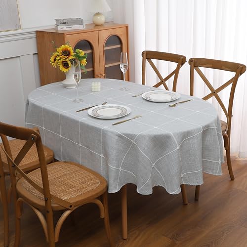 Gernaice Ovale Tischdecke, Bauernhaus-Motiv, kariert, staubdicht, knitterfrei, waschbar, Tischdecke für Party, Küche, Esszimmer, Picknick, 152,4 x 213,3 cm, Grau Gernaice Ovale Tischdecke, Bauernhaus-Motiv, kariert, staubdicht, knitterfrei, waschbar, Tischdecke für Party, Küche, Esszimmer, Picknick, 152,4 x 213,3 cm, Grau von Gernaice