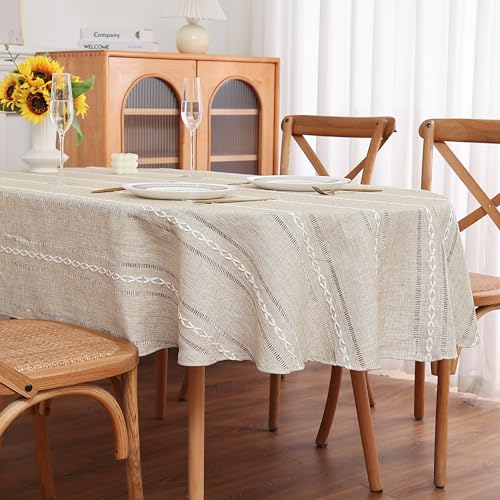 Gernaice Ovale Tischdecke im Boho-Stil, Leinenstoff, ausgeschnitten, Stickerei, staubdicht, Dekoration für Esszimmer, Küche, Zuhause, Party, ovaler Tisch, Braun, 134 x 178 cm Gernaice Ovale Tischdecke im Boho-Stil, Leinenstoff, ausgeschnitten, Stickerei, staubdicht, Dekoration für Esszimmer, Küche, Zuhause, Party, ovaler Tisch, Braun, 134 x 178 cm von Gernaice