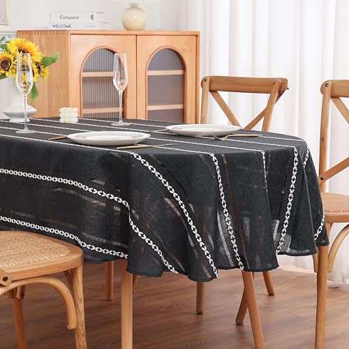 Gernaice Ovale Tischdecke im Boho-Stil, Leinenstoff, ausgeschnitten, Stickerei, staubdicht, Dekoration für Esszimmer, Küche, Zuhause, Party, ovaler Tisch, Schwarz, 134 x 178 cm Gernaice Ovale Tischdecke im Boho-Stil, Leinenstoff, ausgeschnitten, Stickerei, staubdicht, Dekoration für Esszimmer, Küche, Zuhause, Party, ovaler Tisch, Schwarz, 134 x 178 cm von Gernaice