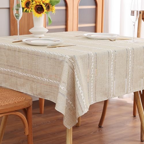 Gernaice Quadratische Tischdecke im Boho-Stil, Leinenstoff, mit Ausschnitten, Stickerei, staubdicht, Dekoration für Esszimmer, Küche, Zuhause, Party, quadratischer Tisch, Braun, 177,8 x 177,8 cm Gernaice Quadratische Tischdecke im Boho-Stil, Leinenstoff, mit Ausschnitten, Stickerei, staubdicht, Dekoration für Esszimmer, Küche, Zuhause, Party, quadratischer Tisch, Braun, 177,8 x 177,8 cm von Gernaice