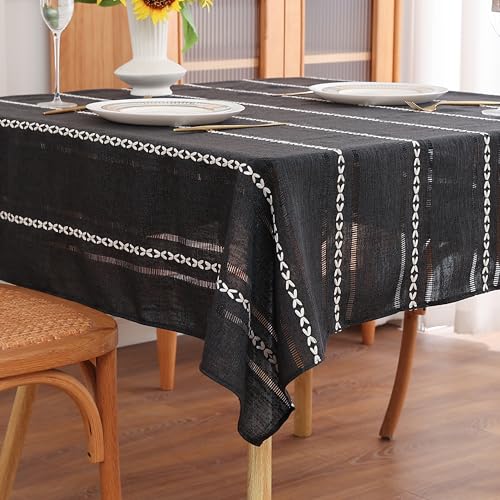 Gernaice Quadratische Tischdecke im Boho-Stil, Leinenstoff, mit Ausschnitten, Stickerei, staubdicht, Dekoration für Esszimmer, Küche, Zuhause, Party, quadratischer Tisch, Schwarz, 134,6 x 134,6 cm Gernaice Quadratische Tischdecke im Boho-Stil, Leinenstoff, mit Ausschnitten, Stickerei, staubdicht, Dekoration für Esszimmer, Küche, Zuhause, Party, quadratischer Tisch, Schwarz, 134,6 x 134,6 cm von Gernaice
