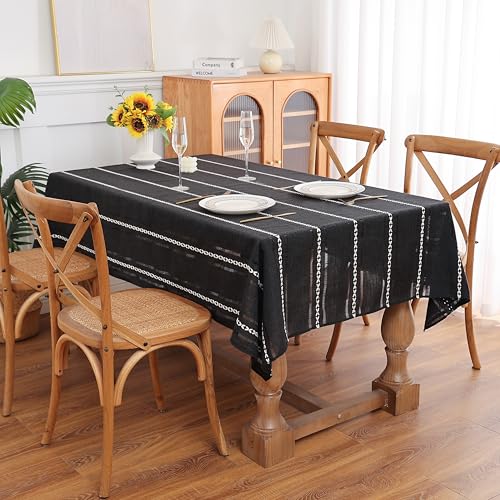 Gernaice Rechteckige Tischdecke im Boho-Stil, Leinenstoff, mit Ausschnitten, Stickerei, staubdicht, Dekoration für Esszimmer, Küche, Zuhause, Party, rechteckiger Tisch, Schwarz, 137,2 x 91,4 cm Gernaice Rechteckige Tischdecke im Boho-Stil, Leinenstoff, mit Ausschnitten, Stickerei, staubdicht, Dekoration für Esszimmer, Küche, Zuhause, Party, rechteckiger Tisch, Schwarz, 137,2 x 91,4 cm von Gernaice
