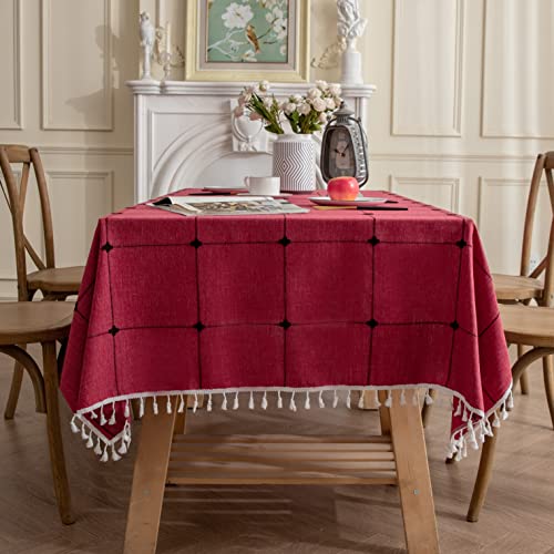 Gernaice Rustikale bestickte Tischdecke, Gittermuster, rechteckig, Quaste, Tischdecke, staubdicht, für Küche, Esszimmer, Picknick, Party, Weihnachten, Urlaub (rechteckig/länglich, 101,6 x 162,6 cm Gernaice Rustikale bestickte Tischdecke, Gittermuster, rechteckig, Quaste, Tischdecke, staubdicht, für Küche, Esszimmer, Picknick, Party, Weihnachten, Urlaub (rechteckig/länglich, 101,6 x 162,6 cm von Gernaice