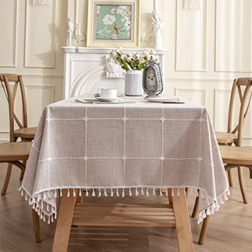 Gernaice Rustikale bestickte Tischdecke, Gittermuster, rechteckig, Quaste, Tischdecke, staubdicht, für Küche, Esszimmer, Picknick, Party, Weihnachten, Urlaub (rechteckig/länglich, 140 x 213 cm, braun) Gernaice Rustikale bestickte Tischdecke, Gittermuster, rechteckig, Quaste, Tischdecke, staubdicht, für Küche, Esszimmer, Picknick, Party, Weihnachten, Urlaub (rechteckig/länglich, 140 x 213 cm, braun) von Gernaice