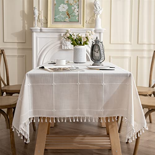 Gernaice Rustikale bestickte Tischdecke, Gittermuster, rechteckig, Quaste, Tischdecke, staubdicht, für Küche, Esszimmer, Picknick, Party, Weihnachten, Urlaub (rechteckig/länglich, 140 x 250 cm, Weiß) Gernaice Rustikale bestickte Tischdecke, Gittermuster, rechteckig, Quaste, Tischdecke, staubdicht, für Küche, Esszimmer, Picknick, Party, Weihnachten, Urlaub (rechteckig/länglich, 140 x 250 cm, Weiß) von Gernaice
