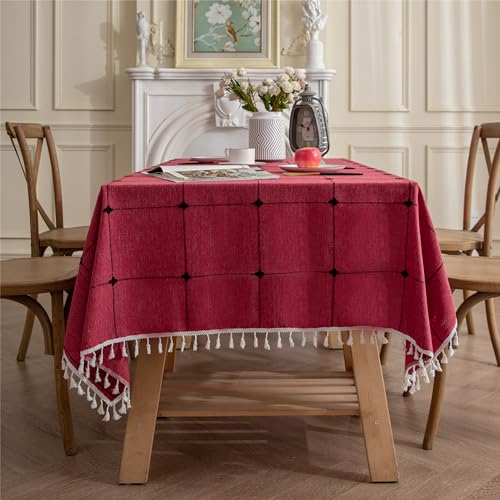 Gernaice Rustikale bestickte Tischdecke, Gittermuster, rechteckig, Quaste, Tischdecke, staubdicht, für Küche, Esszimmer, Picknick, Party, Weihnachten, Urlaub (rechteckig/länglich, 91,4 x 140,9 cm, Rot Gernaice Rustikale bestickte Tischdecke, Gittermuster, rechteckig, Quaste, Tischdecke, staubdicht, für Küche, Esszimmer, Picknick, Party, Weihnachten, Urlaub (rechteckig/länglich, 91,4 x 140,9 cm, Rot von Gernaice