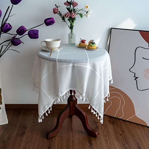 Gernaice Rustikale bestickte kleine Tischdecke, Gittermuster, quadratische Quaste, Tischdecke, staubdicht, für Küche, Esszimmer, Picknick, Party, Heimdekoration (quadratisch, 91,4 x 91,4 cm Gernaice Rustikale bestickte kleine Tischdecke, Gittermuster, quadratische Quaste, Tischdecke, staubdicht, für Küche, Esszimmer, Picknick, Party, Heimdekoration (quadratisch, 91,4 x 91,4 cm von Gernaice
