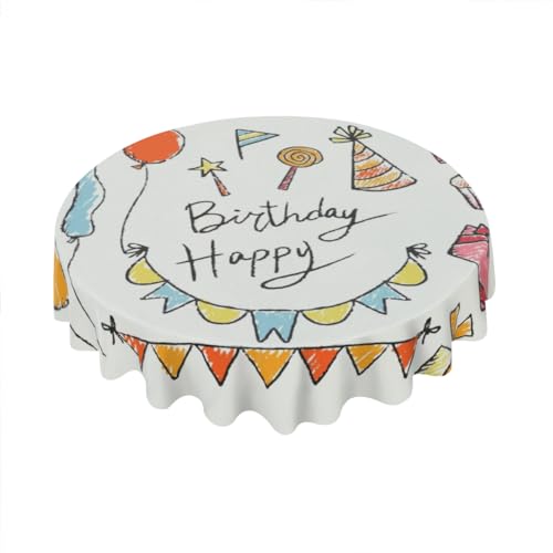 Geroclonup Geburtstagstischdecke, rund, 152,4 cm, Polyester, Frühling, Herbst, bunte Tischdecken für Partys, niedliche Cartoon-kleine Tischdecken, dekorativ für Urlaub, Zuhause, Party, Picknick Geroclonup Geburtstagstischdecke, rund, 152,4 cm, Polyester, Frühling, Herbst, bunte Tischdecken für Partys, niedliche Cartoon-kleine Tischdecken, dekorativ für Urlaub, Zuhause, Party, Picknick von Geroclonup