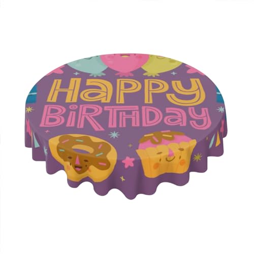 Geroclonup Geburtstagstischdecke, rund, 152,4 cm, Polyester, Frühling, Herbst, bunte Tischdecken für Partys, niedliche Cartoon-kleine Tischdecken, dekorativ für Urlaub, Zuhause, Party, Picknick Geroclonup Geburtstagstischdecke, rund, 152,4 cm, Polyester, Frühling, Herbst, bunte Tischdecken für Partys, niedliche Cartoon-kleine Tischdecken, dekorativ für Urlaub, Zuhause, Party, Picknick von Geroclonup