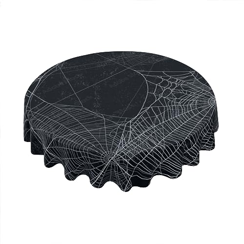 Geroclonup Halloween-Tischdecke, rund, 152,4 cm, Kürbislaterne, Spinnennetz, Küche, Restaurant, Innen- und Außenbereich, dekorative Tischdecke von Geroclonup