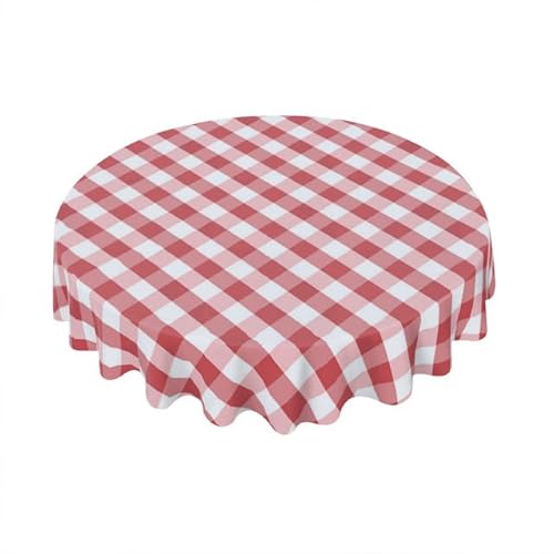 Geroclonup Rote karierte Tischdecke, 150 cm, runde Tischdecke, staubdicht, knitterfrei, rustikale Bauernhaus-Blumentischdecke für Urlaub, Küche, Esszimmer, Party, Picknick, drinnen und draußen von Geroclonup