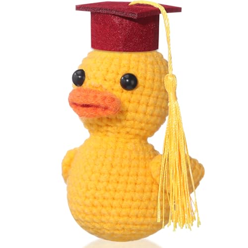 Gerrii Abschluss-Enten-Geschenk, handgefertigt, gehäkelt, niedliche Entenpuppe mit Abschlusskappe, Quaste, lustiges Geschenk für Mittelschule, Hochschule, Party, Gastgeschenk (Kastanienbraun, goldene von Gerrii