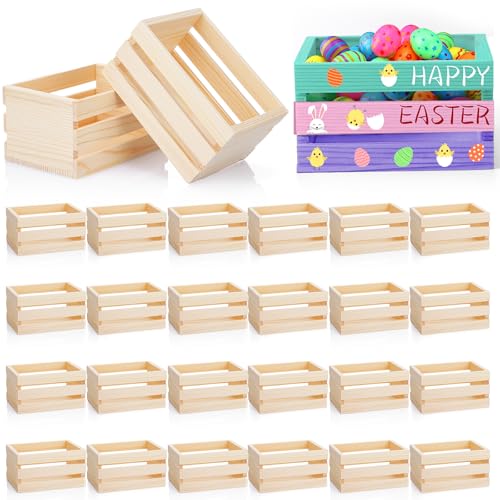 Gerrii Mini-Holzkisten zum Basteln, unlackierte Kiste, Tafelaufsatz, rustikale Holzkiste, kleiner Korb, Aufbewahrungsdekoration für Milch, Wein, Schrank, Zuhause, Badezimmer, Küche, Büro, 24 Stück von Gerrii