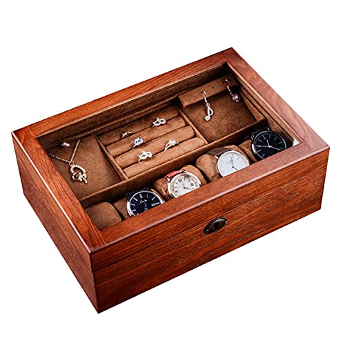 Schmuckschatulle, Schmuckkästchen aus Holz für Damen, Schmuck-Organizer, Aufbewahrungskoffer mit Glas und Schloss, Vintage-Stil, Halsketten, Ohrringe, Ringe, Uhren-Display-Halter Schmuckschatulle, Schmuckkästchen aus Holz für Damen, Schmuck-Organizer, Aufbewahrungskoffer mit Glas und Schloss, Vintage-Stil, Halsketten, Ohrringe, Ringe, Uhren-Display-Halter von Gerrit