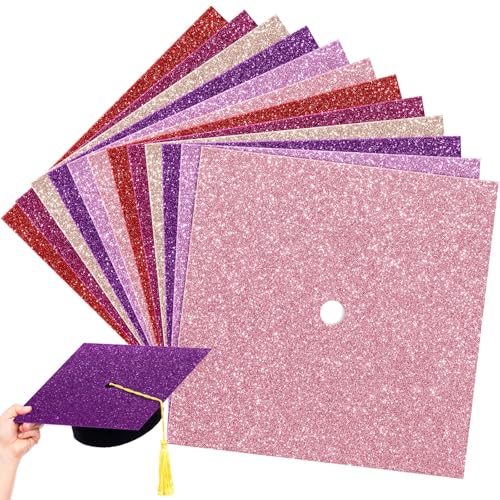 Gersoniel 12 Blatt Glitzer-Baupapier für Abschluss-Kappen-Dekoration, 25,4 x 25,4 cm, bunter Karton, für Abschlussfeier, Hutaufsatz, Basteln, DIY (elegante Farbe) von Gersoniel
