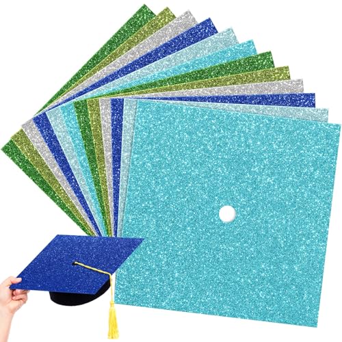 Gersoniel 12 Blatt Glitzer-Baupapier für Abschluss-Kappen-Dekoration, 25,4 x 25,4 cm, bunter Karton, für Abschlussfeier, Hutaufsatz, Basteln, DIY (frische Farbe) von Gersoniel