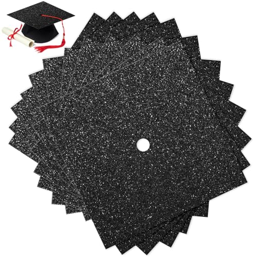 Gersoniel 12 Bögen Glitzer-Konstruktionspapier für Abschlusskappen, 25,4 x 25,4 cm, 250 g/m², Karton, Abschlussfeier, Hut-Dekorationen für DIY-Grad, Kappen, Topper, Handwerk, (schwarz) von Gersoniel