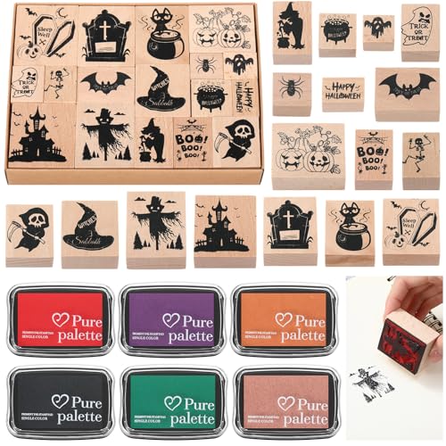 Gersoniel 17 Stück Halloween-Gummistempel aus Holz mit Stempelkissen, gemischte gruselige Hexe, Gummistempel für Kartenherstellung, Dekoration, Party, Geschenk, Dekoration, Scrapbooking, Zubehör Gersoniel 17 Stück Halloween-Gummistempel aus Holz mit Stempelkissen, gemischte gruselige Hexe, Gummistempel für Kartenherstellung, Dekoration, Party, Geschenk, Dekoration, Scrapbooking, Zubehör von Gersoniel